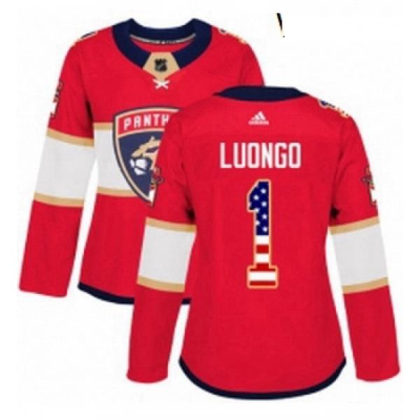 Womens Adidas Florida Panthers 1 Roberto Luongo Authentic Red USA Flag Fashion NHL Jersey