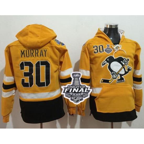 Men Pittsburgh Penguins 30 Matt Murray Gold Sawyer Hooded Sweatshirt 2017 Stadium Series Stanley Cup Final Patch Stitched NHL Jersey
