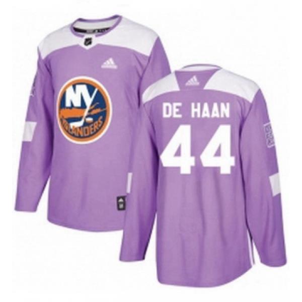 Mens Adidas New York Islanders 44 Calvin de Haan Authentic Purple Fights Cancer Practice NHL Jersey