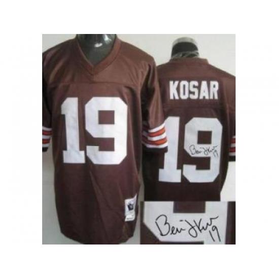 Cleveland Browns 19 Bernie Kosar Brown Throwback M&N Signed NFL Jerseys