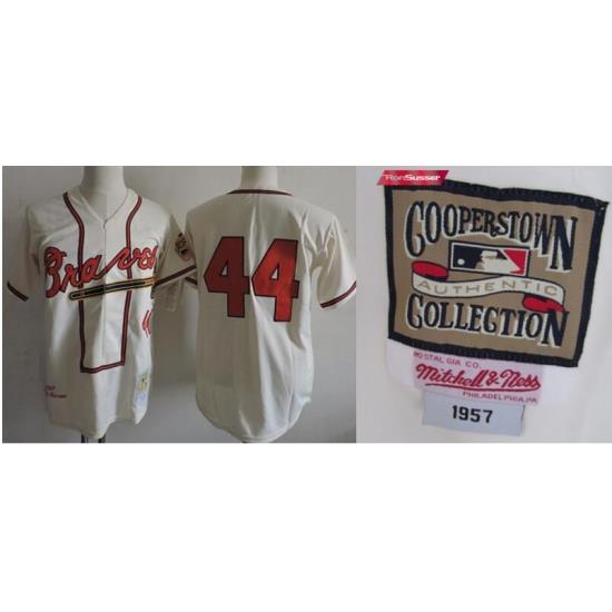 Men MilWaukee Braves 1957 Hank Aaron World Series Jersey