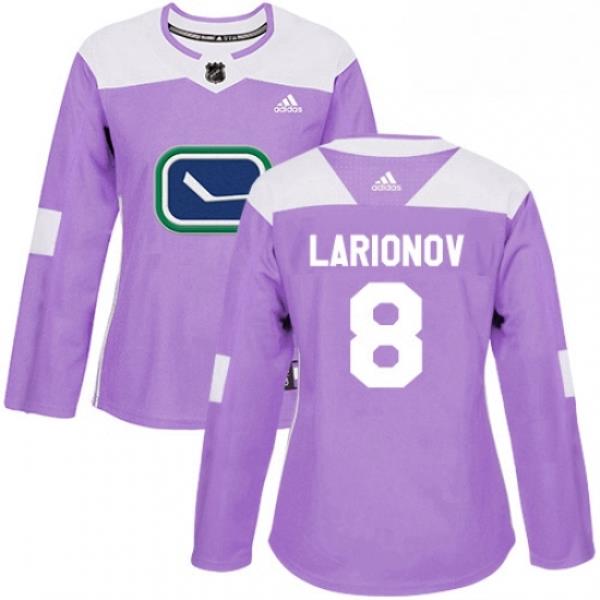 Womens Adidas Vancouver Canucks 8 Igor Larionov Authentic Purple Fights Cancer Practice NHL Jersey