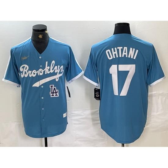 Men Los Angeles Dodgers 17 Shohei Ohtani Light Blue ThroWback Cool Base Stitched Baseball Jerseys