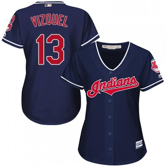 Womens Majestic Cleveland Indians 13 Omar Vizquel Authentic Navy Blue Alternate 1 Cool Base MLB Jersey