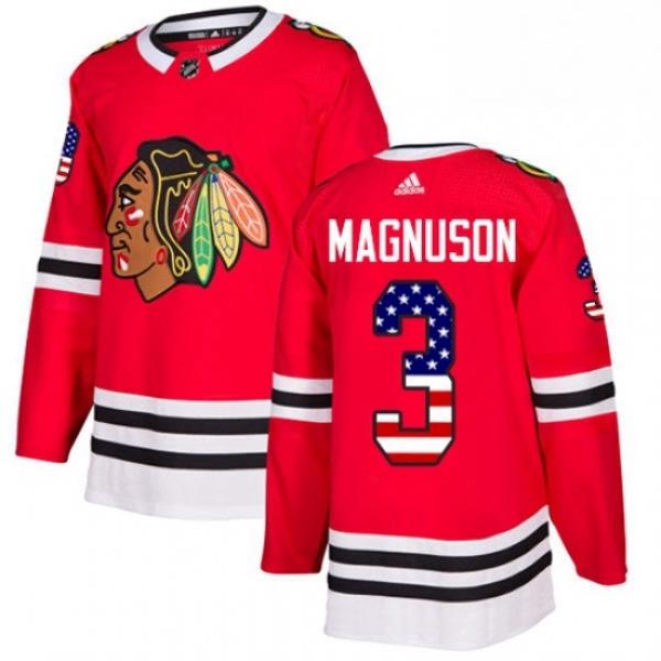 Mens Adidas Chicago Blackhawks 3 Keith Magnuson Authentic Red USA Flag Fashion NHL Jersey