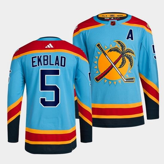 Men Florida Panthers 5 Aaron Ekblad Blue 2022 Reverse Retro Stitched Jersey