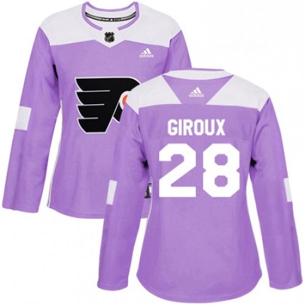 Womens Adidas Philadelphia Flyers 28 Claude Giroux Authentic Purple Fights Cancer Practice NHL Jersey