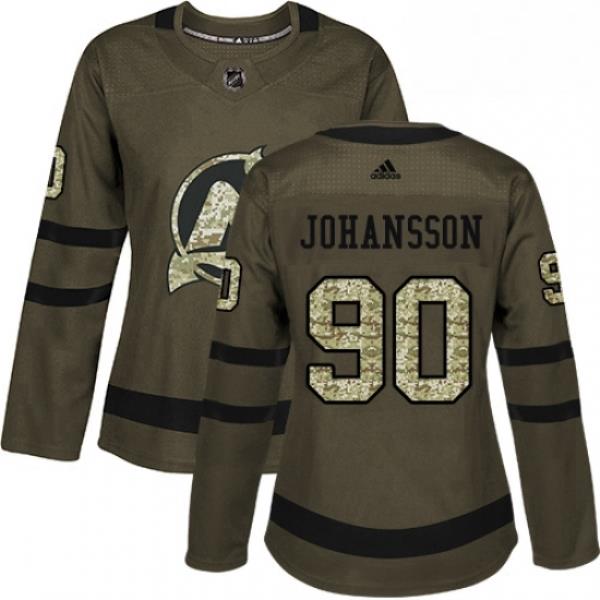 Womens Adidas New Jersey Devils 90 Marcus Johansson Authentic Green Salute to Service NHL Jersey