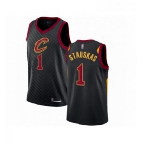 Womens Cleveland Cavaliers 1 Nik Stauskas Authentic Black Basketball Jersey Statement Edition