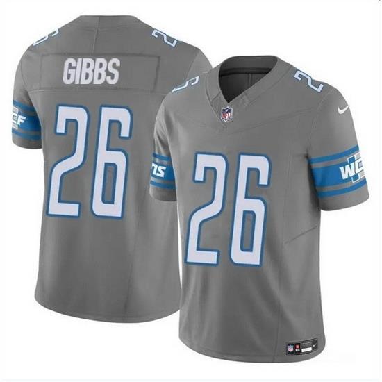 Men Detroit Lions 26 Jahmyr Gibbs Grey 2023 F U S E  Vapor Untouchable Limited Stitched Football Jersey