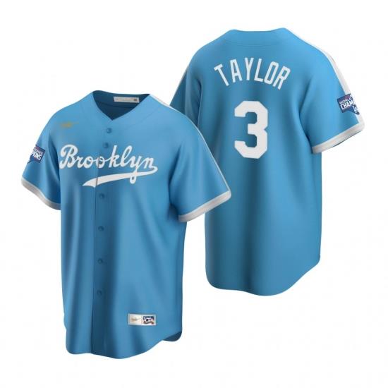 Men Brooklyn Los Angeles Dodgers 3 Chris Taylor Light Blue 2020 World Series Champions CooperstoWn Collection Jersey