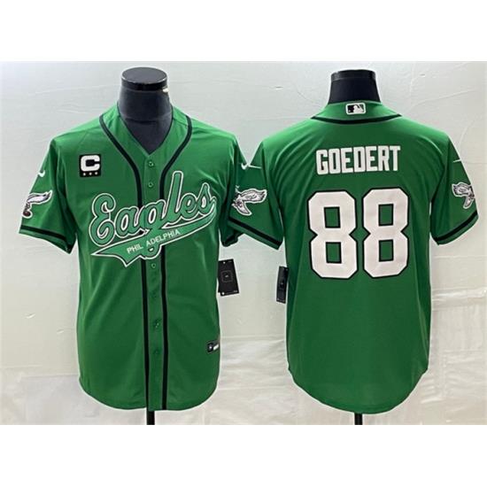 Men Philadelphia Eagles 88 Dallas Goedert Green With C Patch Cool Base Stitched Baseball Jersey