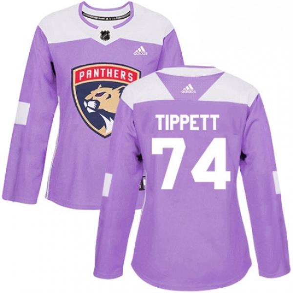 Womens Adidas Florida Panthers 74 Owen Tippett Authentic Purple Fights Cancer Practice NHL Jersey