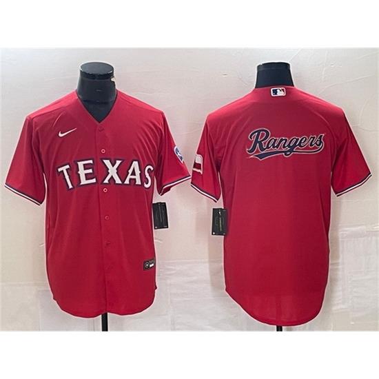 Men Texas Rangers Red Team Big Logo With Patch Cool Base Stitched Baseball Jersey