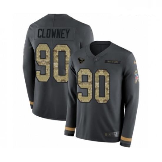 Youth Nike Houston Texans 90 Jadeveon Clowney Limited Black Salute to Service Therma Long Sleeve NFL Jersey