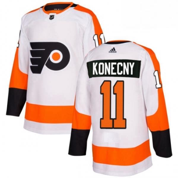 Mens Adidas Philadelphia Flyers 11 Travis Konecny Authentic White Away NHL Jersey