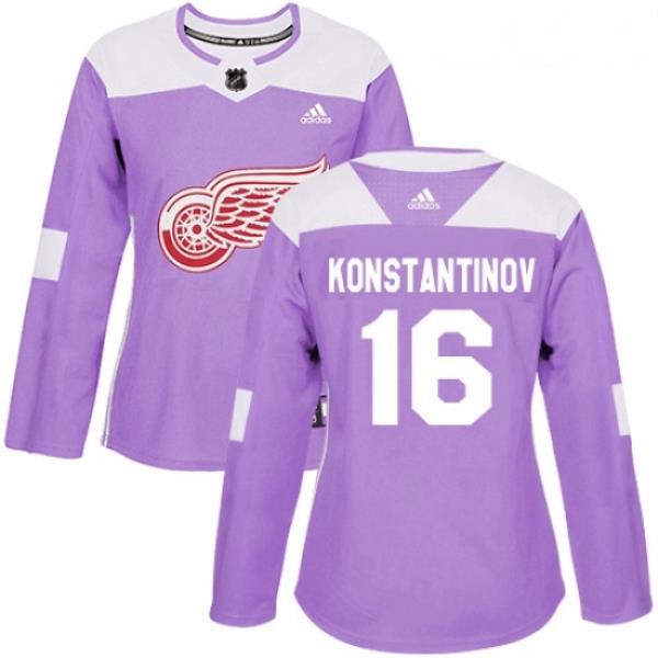 Womens Adidas Detroit Red Wings 16 Vladimir Konstantinov Authentic Purple Fights Cancer Practice NHL Jersey