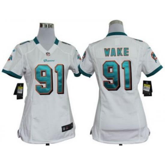 2012 Women Nike Miami Dolphins 91 Wake White Jersey