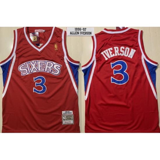 Men Philadelphia 76ers 3 Allen Iverson Red 1996 1997 Hardwood Classics Jersey