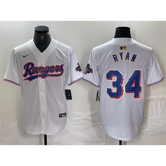 Men Texas Rangers 34 Nolan Ryan White Gold Cool Base Stitched Baseball Jersey