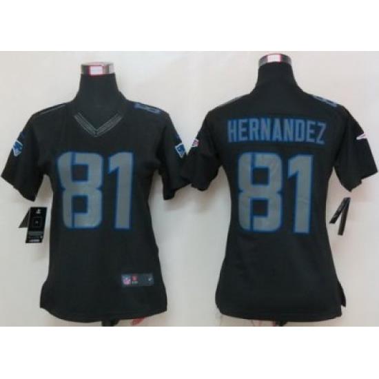 Women Nike New England Patriots 81 Hernandez Black Impact LIMITED NFL Jerseys