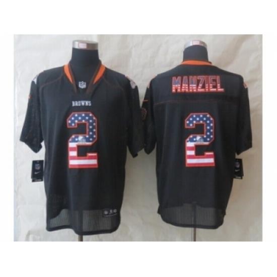 Nike Cleveland Browns 2 Johnny Manziel Black Elite USA Flag Fashion NFL Jersey