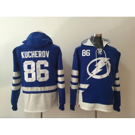 Men Tampa Bay Lightning 86 Nikita Kucherov Blue Stitched Hoodie