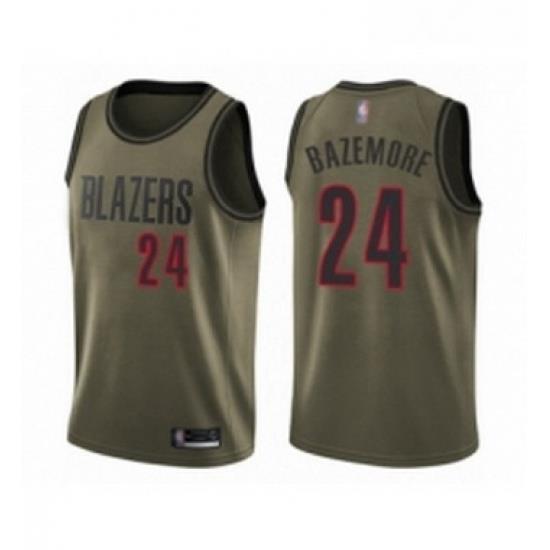 Youth Portland Trail Blazers 24 Kent Bazemore Swingman Green Salute to Service Basketball Jersey