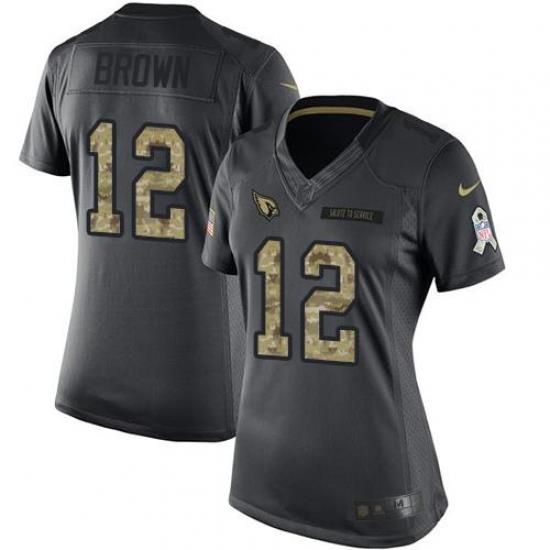 Nike Cardinals #12 John BroWn Black Womens Stitched NFL Limited 2016 Salute to Service Jersey