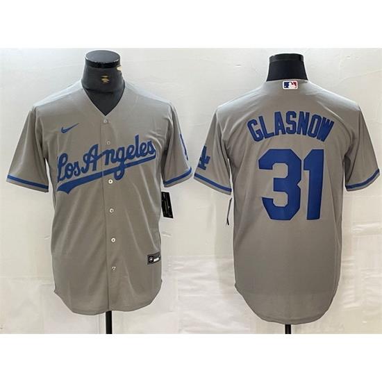 Men Los Angeles Dodgers 31 Tyler GlasnoW Grey Cool Base Stitched Baseball Jersey