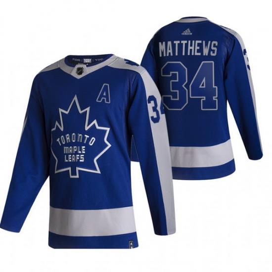 Men Toronto Maple Leafs 34 Auston Matthews Blue Adidas 2020 21 Reverse Retro Alternate NHL Jersey