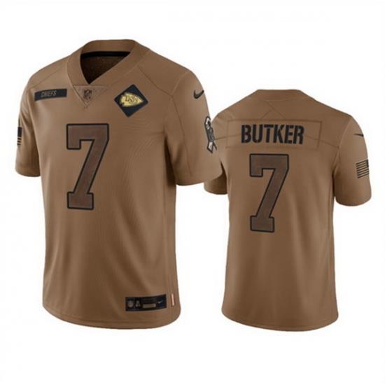 Men Kansas City Chiefs 7 Harrison Butker 2023 Brown Salute To Service Limited Stitched Jersey