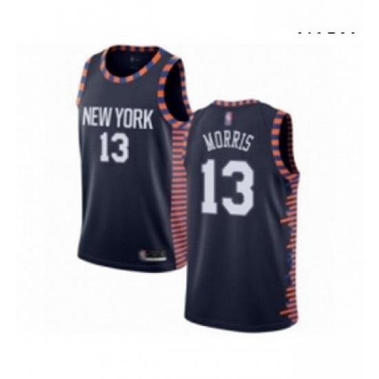 Mens New York Knicks 13 Marcus Morris Authentic Navy Blue Basketball Jersey 2018 19 City Edition