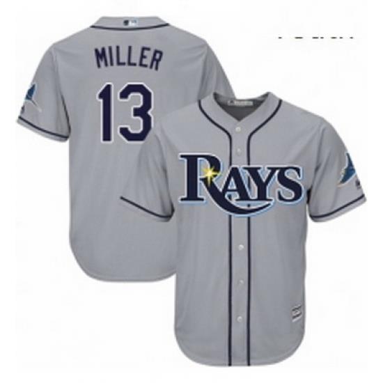 Youth Majestic Tampa Bay Rays 13 Brad Miller Replica Grey Road Cool Base MLB Jersey