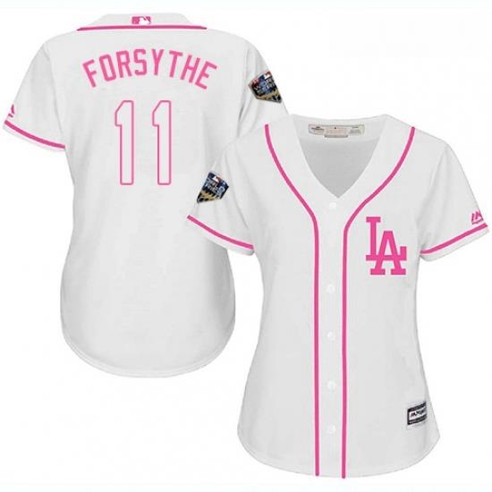 Womens Majestic Los Angeles Dodgers 11 Logan Forsythe Authentic White Fashion Cool Base 2018 World Series MLB Jersey