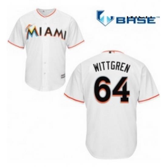 Mens Majestic Miami Marlins 64 Nick Wittgren Replica White Home Cool Base MLB Jersey
