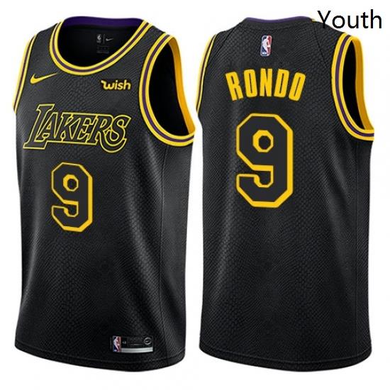 Youth Nike Los Angeles Lakers 9 Rajon Rondo Swingman Black NBA Jersey City Edition