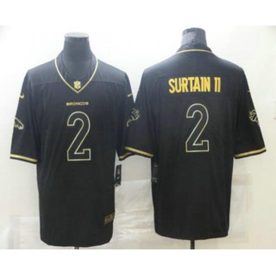 Men Denver Broncos 2 Patrick Surtain II Black 100th Season Golden Edition Jersey