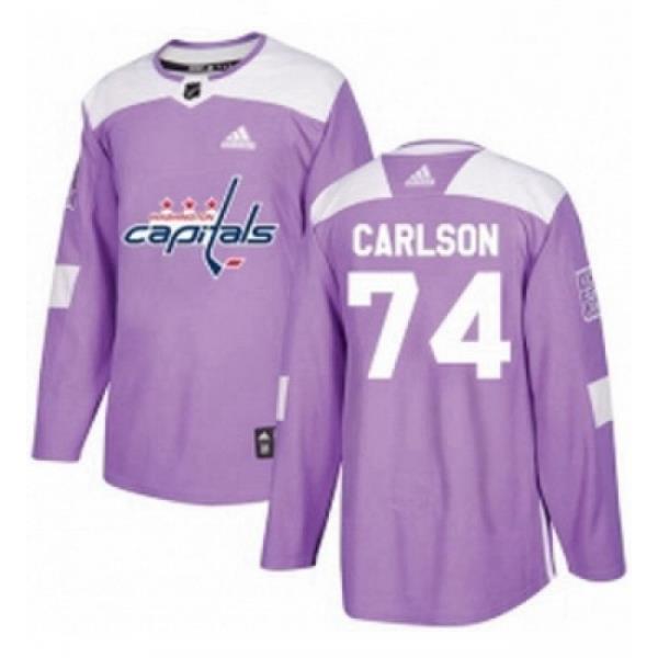Youth Adidas Washington Capitals 74 John Carlson Authentic Purple Fights Cancer Practice NHL Jersey