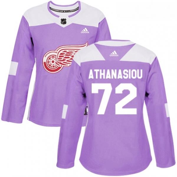 Womens Adidas Detroit Red Wings 72 Andreas Athanasiou Authentic Purple Fights Cancer Practice NHL Jersey