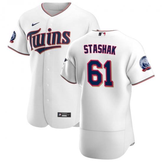 Men Minnesota TWins 61 Cody Stashak Men Nike White Home 2020 60th Season Flex Base Team MLB Jersey