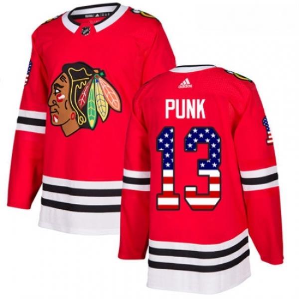 Youth Adidas Chicago Blackhawks 13 CM Punk Authentic Red USA Flag Fashion NHL Jersey