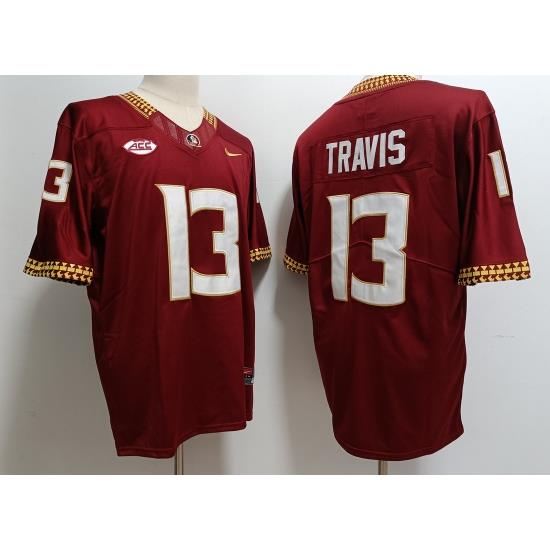 Florida State Seminoles Jordan Travis #13 Red Stitched Football Jersey