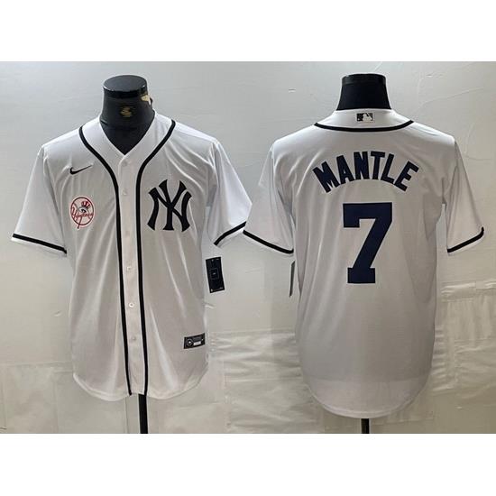 Men NeW York Yankees 7 Mickey Mantle White Cool Base Stitched Baseball Jersey