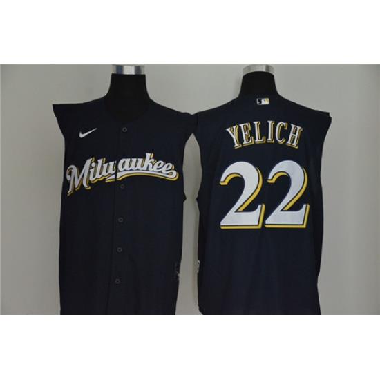 BreWers 22 Christian Yelich Navy Nike Cool Base Sleeveless Jersey