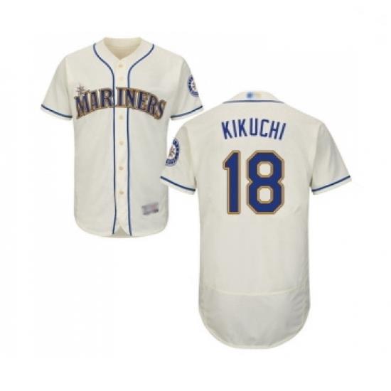 Mens Seattle Mariners 18 Yusei Kikuchi Cream Alternate Flex Base Authentic Collection Baseball Jersey
