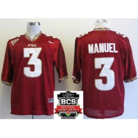 Florida State Seminoles (FSU) 3 E.J Manuel Red College Football NCAA Jersey 2014 Vizio BCS National Championship Game Patch