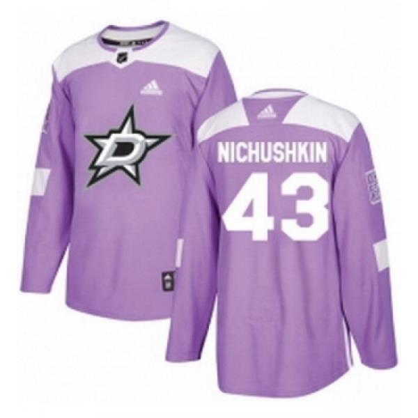 Youth Adidas Dallas Stars 43 Valeri Nichushkin Authentic Purple Fights Cancer Practice NHL Jersey