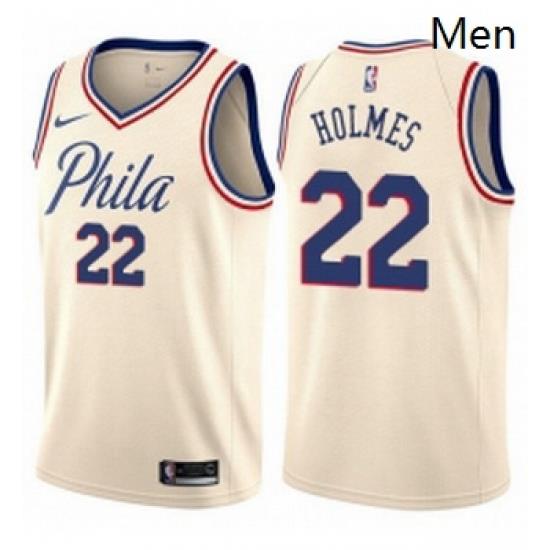 Mens Nike Philadelphia 76ers 22 Richaun Holmes Swingman Cream NBA Jersey City Edition