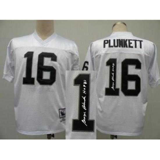 Oakland Raiders 16 Jim Plunkett White Throwback M&N Signed NFL Jerseys